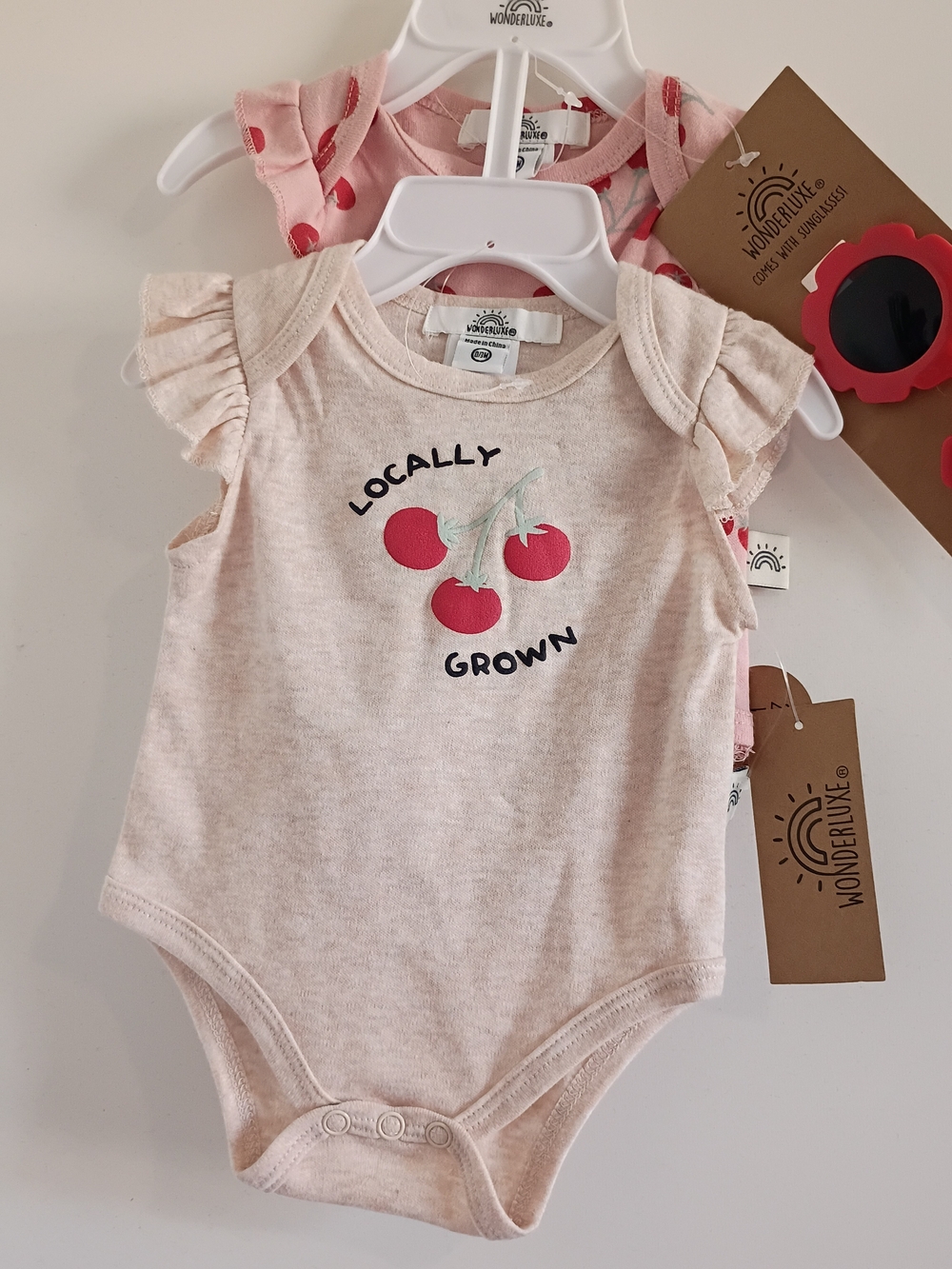 Wonderly Light Pink Ruffle-Sleeve 'Locally Grown' Cherry Bodysuit